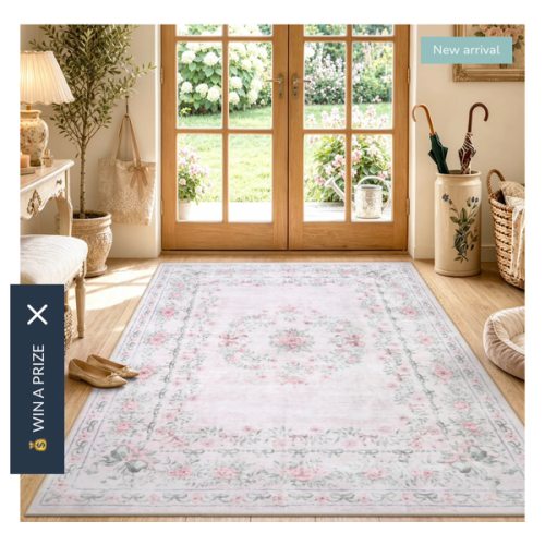 Eliane Washable Vintage Traditional Floral Pink Rug