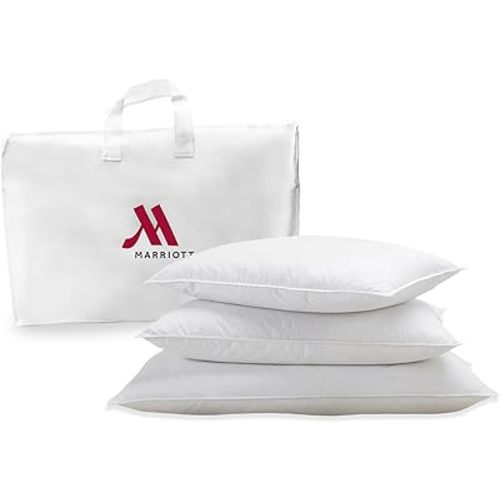 Marriott Luxury Hotel Pillows | Queen Size Feather & Down Pillow for Side & Back Sleepers | Plush Dual-Chamber Design, Hypoallergenic & Machine Washable | 2 Pack