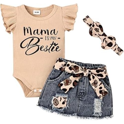 Baby Girl Clothes Newborn Romper Ruffle Sleeve Short Jeans Skirt with Headband Infant Outfits Set 0-18 Months