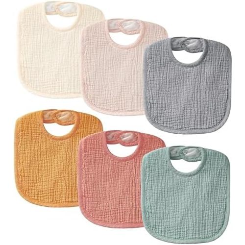 POIKSHARK 6-Pack Muslin Baby Bibs for Unisex Boys Girls, Solid Colors, Soft Cotton Baby Drool Bibs, Drooling and Teething Bibs for Infant, Newborn - Neutral