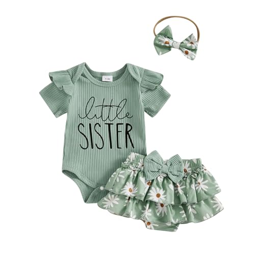 FIOMVA Im New Here Newborn Outfit Girl Onesie Romper+Ruffle Tutu Shorts Bloomer Set Baby Girl Preemie Coming Home Outfit
