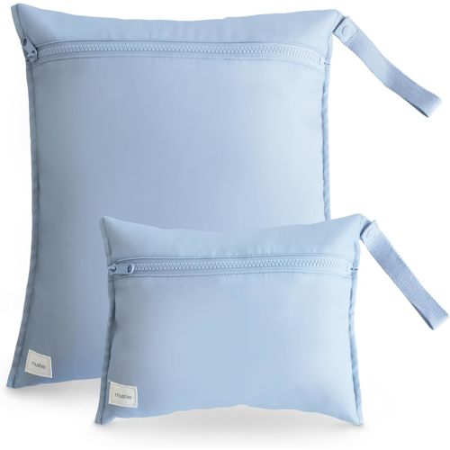 mushie Water Resistant Wet Bags | Large & Small Reusable Storage Bag for Baby Items and Travel | Zippered Pockets with Handle | Machine Washable, Set of 2 (Tradewinds)