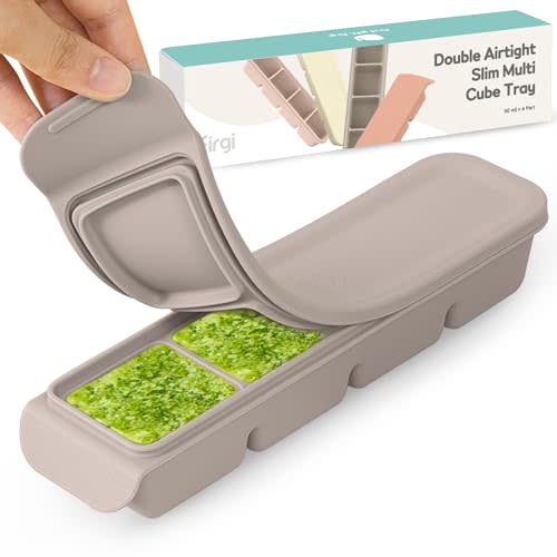 Firgi 1.7 oz/4 Sections Silicone Ice Cube Freezer Tray with Lid, 100% Food-Grade Platinum Silicone,Leak Resistance & Dishwasher Safe for Baby Food Prep,Breast Milk,Purees - Korean Made, Gray