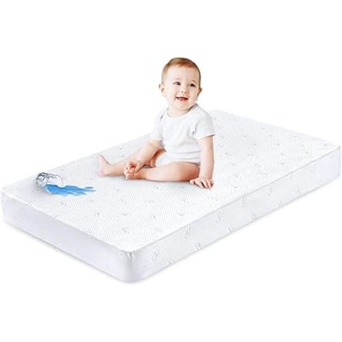 Crib Mattress Protector Sheets Fitted Waterproof Crib Mattress Pad Cover, Noiseless & Machine Wash 100% Absorbent Crib/Toddler Mattress Protector Sheet Quilted, White, 52" x 28" x 8.6"