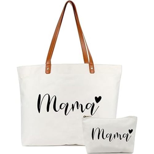 Lamyba New Mom Gifts, Mama Bag Tote with Makeup Bag, Cool Gifts for Mom to be/Expecting Mom