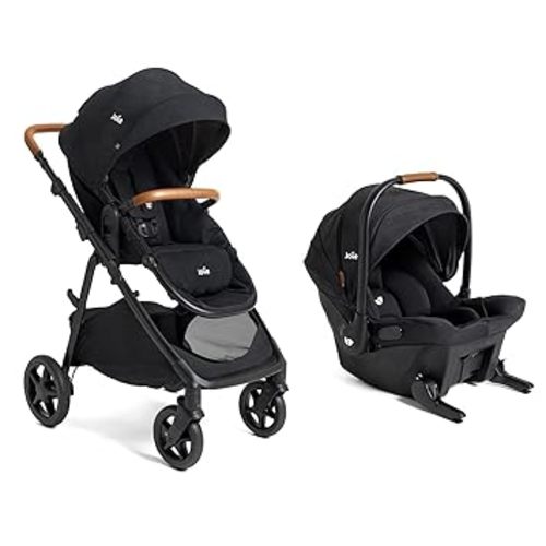 Joie Ginger and Mint Latch Travel System – 4-in-1 Travel System with Baseless Infant Car Seat & Stroller, One-Click Install, from Birth Stroller (Shale Dark)