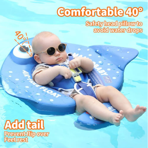 Newest Fold-able Easy Carry with Tail Canopy Crotch Mambobaby Float Non-Inflatable Baby Float Smart Swim Trainer Soft Solid Waist Swim Ring Water Toy Infant Pool Float