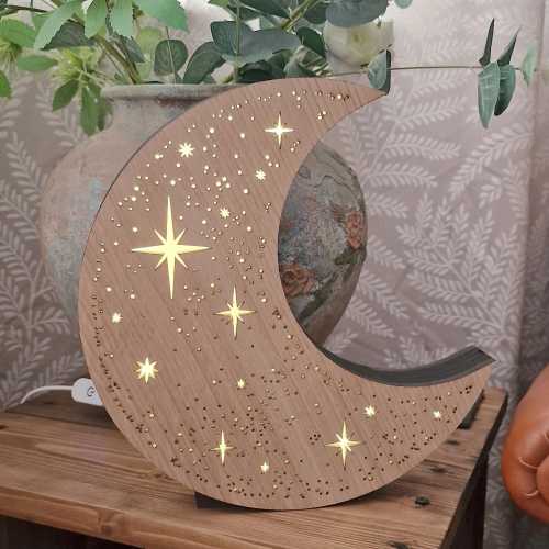 Starry Moon Lamp Light Wood