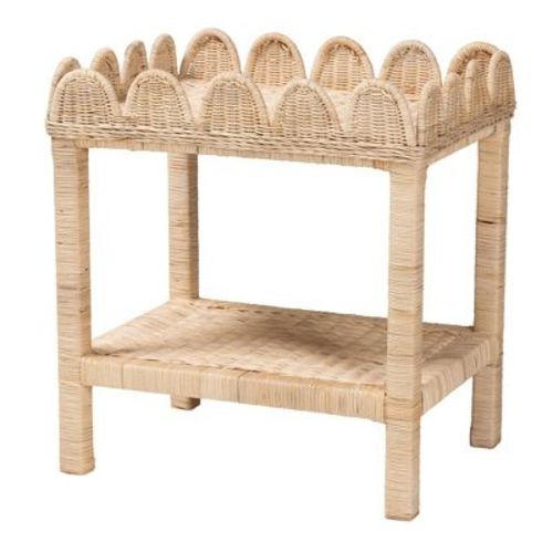 bali & pari Sumana Scallop Side Table: Handcrafted, Mahogany Frame, Open Shelf Storage