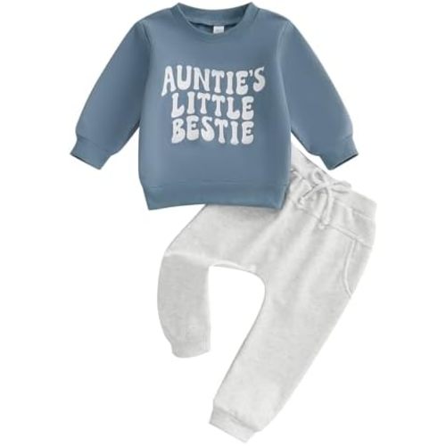 0-6m Aunties Bestie Baby Clothes Gender Neutral Baby Boy Girl Long Sleeve Sweatshirt Pullover Pant Fall Solid Color Outfit