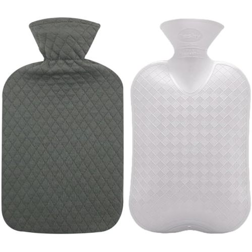 Fashy Hot Water Bottle with Gray Quilted Cotton Cover (67oz / 2L) – Made in Germany