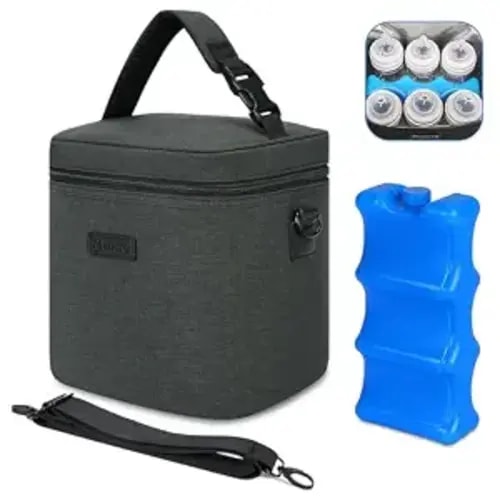 Mancro Breastmilk Cooler Bag with Ice Pack, Insulated Bottle Bag | Breast Milk Cooler Bag Fits 6 Baby Bottles Up to 9 Ounce with Shoulder Strap for Nursing Moms on The Go or Daycare, Dark Grey