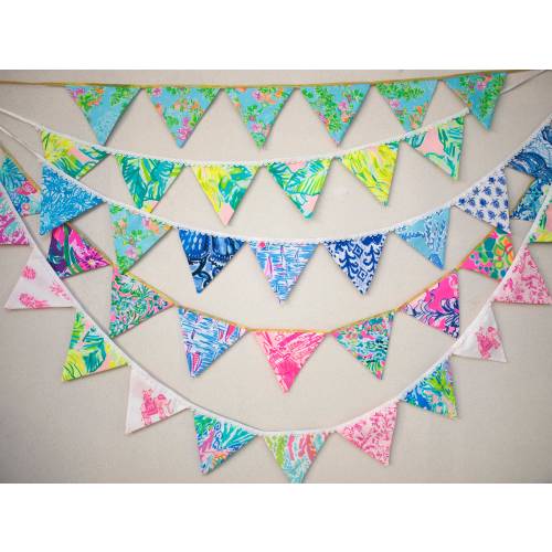 Fabric Flag Garland, Flag Banner, Kids Room, Dorm Room, Classroom Wall Décor - Mermaids Elephants Pineapples Orchids Flamingoes