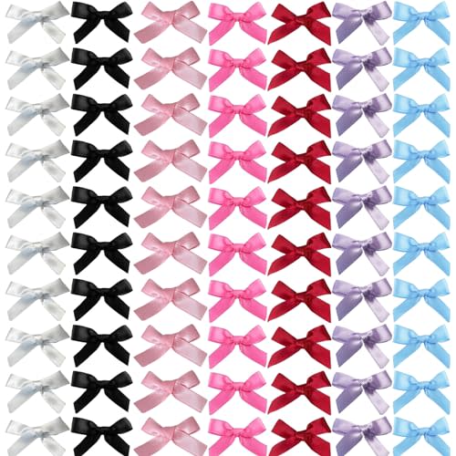 SALOCY 70PCS Mini Hair Bows for Women Girls,Pink Bows for Hair Red Hair Bows Ribbon Bowknots Hairclips Pink Ribbon Bows Black Satin Bow Hair Clips for Hair Design