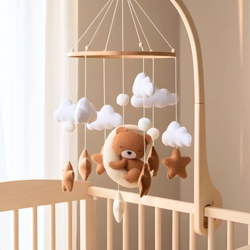 Neutral Bear Baby Mobile, Cloud Crib Mobile, Nursery Mobile Baby, Woodland Baby Mobile, Cot Mobile, Baby Nursery Room Decor, Crochet Mobile