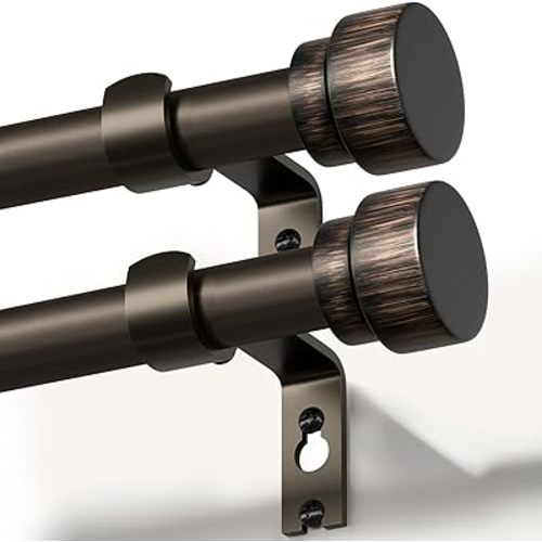 Lootkell 2 Pack Modern Antique Brown Bronze Curtain Rods for Windows 66 to 120 Inches Adjustable Heavy Duty 1" Diameter Window Rod with Decorative Finials for Outdoor Bedroom Kitchen Living Room