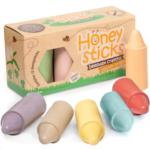 Honeysticks 100% Pure Beeswax Crayons (12 Pack) - Pastel Colored - Non Toxic Crayons for Toddlers 1-3, Safe for Baby from 1 Year Old Plus, Handmade with Natural Beeswax and Food-Grade Colors, Eco