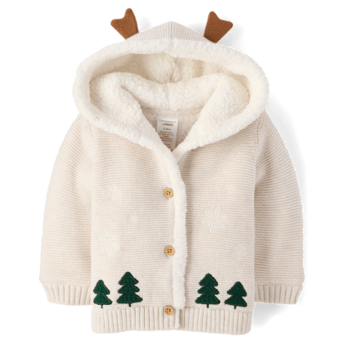 Baby Crochet Snowflake Sherpa Lined Cardigan - Homegrown by Gymboree - Tan