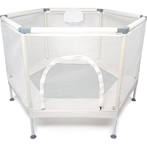 Kids Trampoline, Aesthetic Indoor and Outdoor Toddler Trampoline with Safety Net, Basketball Hoop, 220lb Capacity, Ultra Safe No-Gap Design, Gifts for Boys & Girls