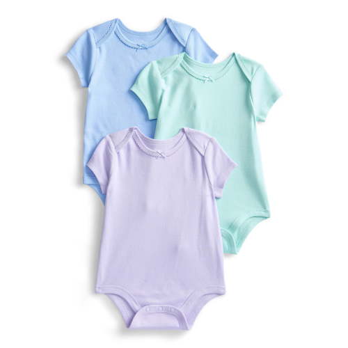 Wonder Nation Baby Girls Bodysuit with Short Sleeves, 3-Pack, Sizes 0M-24M