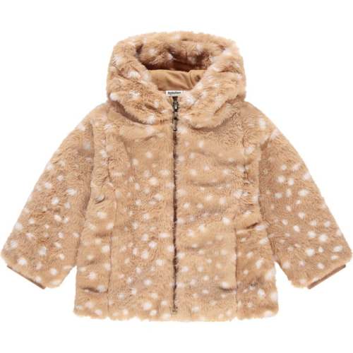 Deer Print Faux Fur Jacket, Nude