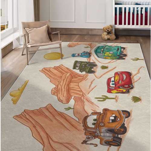 Disney Cars Lightning McQueen Velveteen Nursery Rug Radiator Springs Playroom Carpet