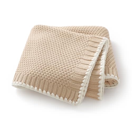 Neiwech Baby Blanket Knit Cozy Soft Lightweight Crib Stroller Nursery Receiving Swaddling Blankets for Newborn Infants Boys Girls Camel 30x40 Inch