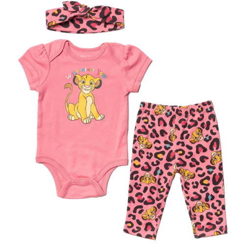 Disney Lion King Simba Infant Baby Girls Bodysuit Pants and Headband 3 Piece Outfit Set Newborn to Infant