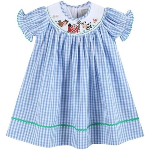 Baby and Girls Gingham Smocked Bishop Dress