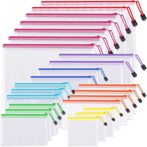 24pcs Mesh Zipper Pouch Bags - 8 Sizes Plastic Pouches for Organization, Mesh Bags With Zipper, Waterproof Clear Travel Pouches, File Bag for Office Supplies