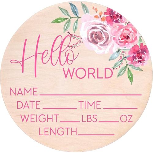 Hello World Sign for Newborn Baby Birth Stat Sign Floral Baby Sign for Hospital Baby Name Sign Pregnancy Announcement Photo Prop Crib & Nursery Decor Gift for New Mom Baby Shower Yippee Daisy