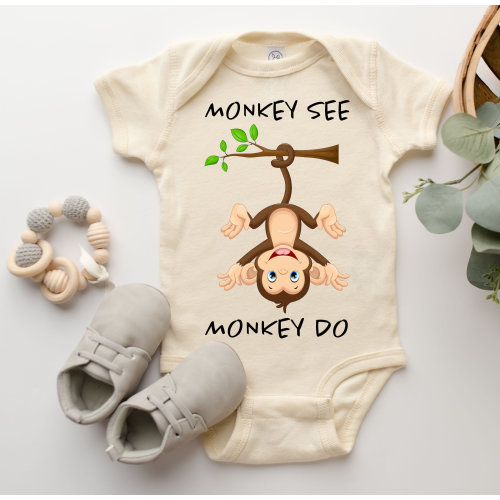 Monkey Baby Onesie® Monkey See Monkey Do Baby Onesie® Baby Shower, Cute Baby Onesie® Animals, Baby Boy, Baby Girl, Fun Baby Onesie® Natural