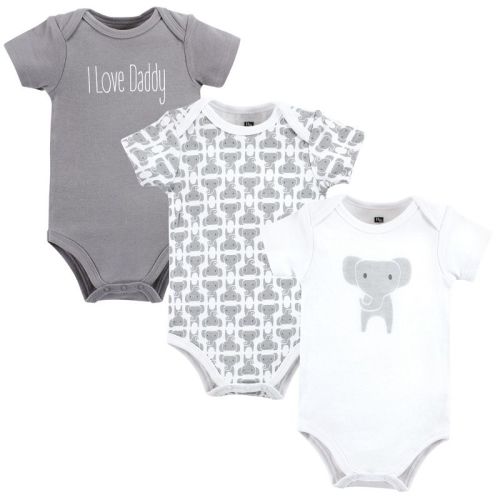 Hudson Baby Infant Baby Cotton Bodysuits 3-Pack, Modern Elephant, 6-9 Months