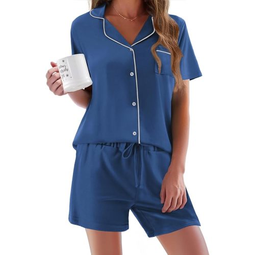 Ekouaer Pajamas Set for Women Short Sleeve Sleepwear Button Down Pj XS-XXXL
