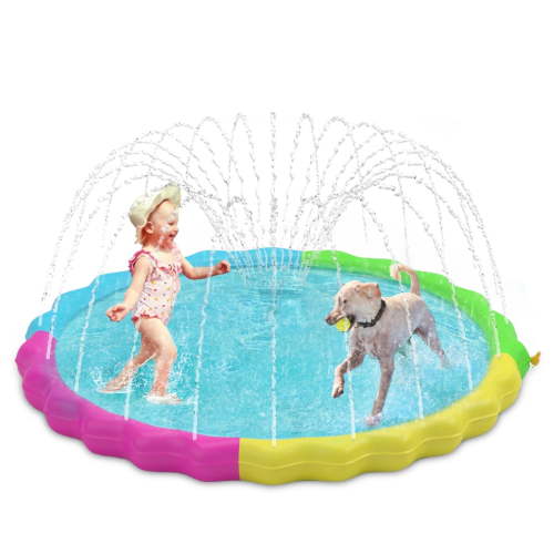 Niubya 60" Non-Slip Splash Pad for Kids & Dog, Thicken Sprinkler Pool Outdoor play mat, Four color splicing