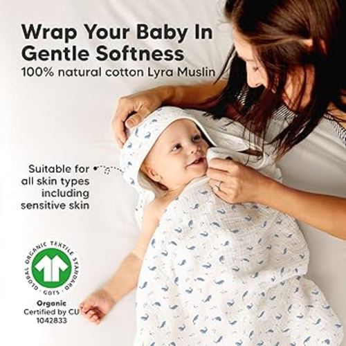 KeaBabies Muslin Baby Bath Towels with Hood for Girls,Boys-Large Organic Cotton Hooded Baby Towels for Newborns,Toddlers,Infant,Kids,Soft Absorbent Newborn Bath Essentials Gift Set(Whale Bay, Regular)