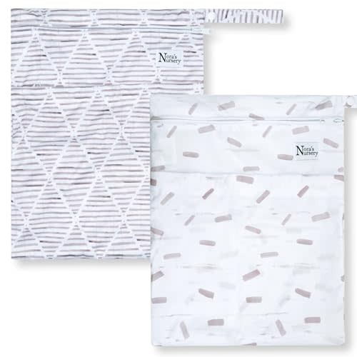 Nora's Nursery Wet Dry Bags with Two Zippered Pockets - Reusable and Washable Wet Bag for Swimming, Travel, Beach, Pool, Daycare, Cloth Diapers, Toiletries and Swimsuits - 11x15 - Boho - 2 Pack