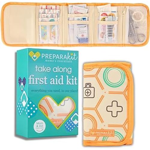 Travel First Aid Kit for Kids - Mini Car, Purse, Backpack, or Diaper Bag 75 Piece Medicine Includes All Essential Medical Supplies TSA-Approved (Orange Crush)