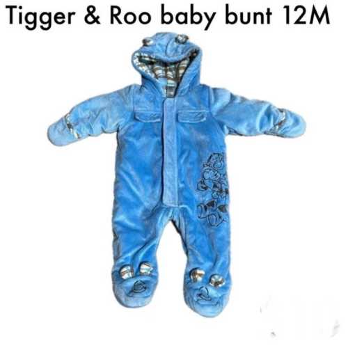 Vintage Disney Winnie the Pooh Bunting Suit | Tigger & Roo Blue Fleece Baby Snowsuit | 90s Disney Baby Outerwear Pram Suit | Size 12 Months