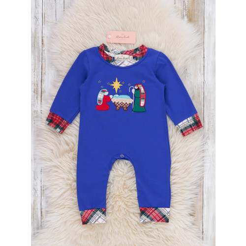 Plaid Embroidered Nativity Romper