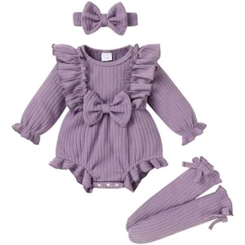 YOUNGER TREE Newborn Baby Girl Clothes Sweater Long Sleeve Ruffle Bow Romper Bodysuit Spring Fall Winter Outfits