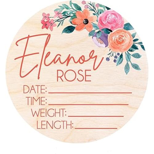 Personalized Birth Stat Sign Personalized for Baby, Newborn Birth Hospital Photo Prop, Nursery Decor for Boy, Personalized Announcement, Welcome Plaque, Baby Shower Gift (Floral Wood 1)