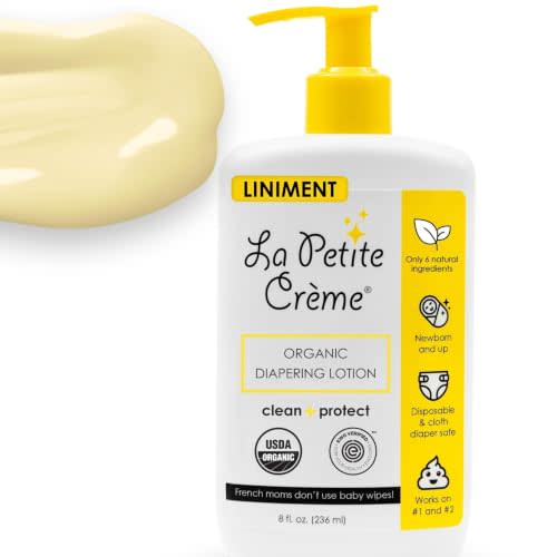 La Petite Creme Premium Diapering Lotion - Liniment Diaper Rash Cream, 8 oz | Diaper Cream, Moisturizer & Skin Cleanser, Baby Lotion, Alternative to Baby Wipes, USDA Certified, Organic Ingredients