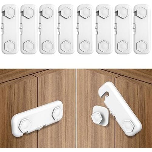 8 Pack Baby Proofing Cabinet Locks, Child Safety Locks for Cabinets and Drawers,Door,Dishwasher,Fridge,Cupboard,Trash Can,Washer (White)
