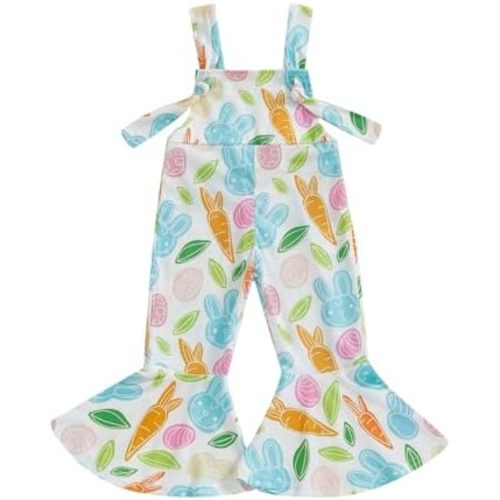 Toddler Baby Girl Bell Bottoms Romper Floral/Butterfly Overalls Suspender Flare Pants One Piece Strap Jumpsuit