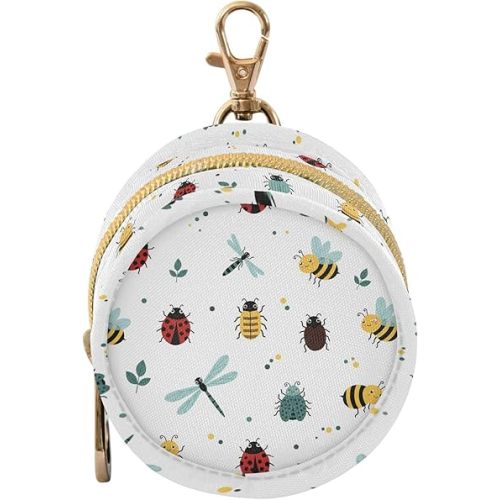 Ladybug Bee Dragonfly Beetle Baby Pacifier Holder Case with Clip Portable Pacifier Storage Organizer Round Container Pouch Box Fits Diaper Bag Stroller Purse
