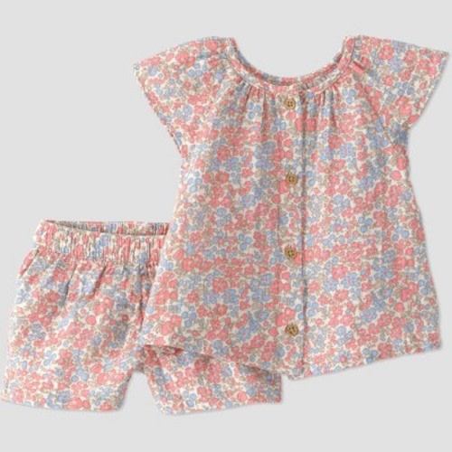 Little Planet by Carter's Baby Girls' Organic 2pc Floral Woven Set - White/Blue/Pink 3M