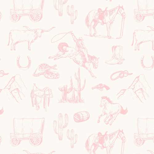 Lovey, Baby Blanket, or Adult Blanket: Strawberry Blondie Cowboy Toile de Jouy. Western. Cowgirl. Horses. Cattle. Steer. Cows. Pink.