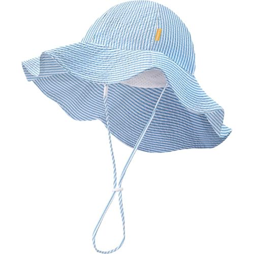HONGTEYA Baby Sun Hat Toddler Girl Beach Hat Adjustable Outdoor Summer Hat UPF 50+ Sun Protection Wide Brim Infant Kids