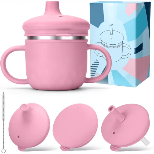 Amazon.com: BUSOHA 3 IN 1 Stainless Steel Toddler Sippy Cup - 8oz Baby Sippy Cup | Food-Grade 304 Stainless Steel and Silicone,Spill-Proof Toddler Straw Cup with Brush,Dishwasher Safe,Pink